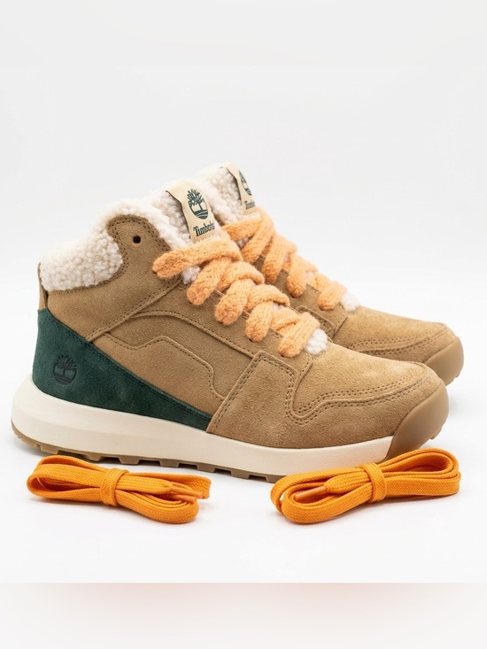 Timberland Shoes - Timberland Retro Swift Sherpa Suede Womens Size 8.5 Beige Orange Sneaker Boots